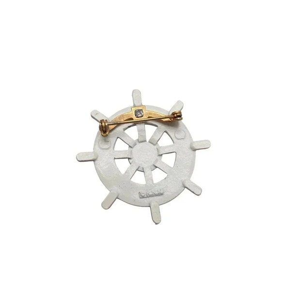 RNK Blue Red Enamel Metal Captains Boats Wheel Brooch Pin Vintage - Picture 4 of 6